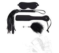 JINGHUA3 Juego de Bondage BDSM con Látigo de Cuero, Pluma, Cosquillas, Paleta, Máscara para Ojos SM con los Ojos Vendados, Flogger, Restricciones Fetiche, Juguete Sexual, Bondage Extremo, 4 Piezas