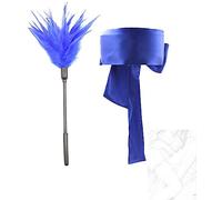 JINGHUA3 Juego de juguetes sexuales de 2 piezas, cosquillas de plumas sexy con cinta azul, máscara para los ojos con los ojos vendados, pluma para coquetear, acariciar con un palo de plumas negro