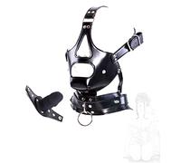 JINGHUA3 SM Máscara de cabeza con mordaza bucal Capucha de cuero ajustable Máscara de esclavitud Estimulación ajustable Esparcidor bucal Mordaza BDSM Juego de roles erótico Esclavitud Bondage