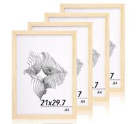 JINGIHE 4 marcos de fotos A4, marcos de fotos de madera con cristal acrílico irrompible, marco de madera para montaje en pared vertical u horizontal, obras de arte, fotos, pósteres, 21 x 29,7 cm