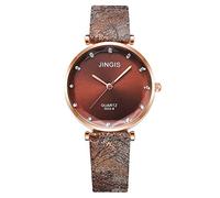 JINGIS - Reloj de pulsera para mujer, de cristal de cuarzo, color dorado, para mujer europea, contador de pasos para la salud, café, talla única