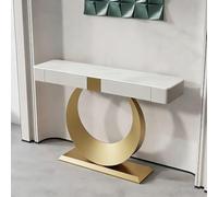 JINGJIAOPLSD Modern Half Moon Modern Console Tables, Contemporary Luxury Hallway Hall Table with 2 Hidden Drawers,Sturdy Metal Base, Entry Foyer Corridor Porch Cabinet(Gold,120x35x92cm/47x14x36in)