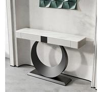 JINGJIAOPLSD Modern Half Moon Modern Console Tables, Contemporary Luxury Hallway Hall Table with 2 Hidden Drawers,Sturdy Metal Base, Entry Foyer Corridor Porch Cabinet(Black,80x35x92cm/32x14x36in)