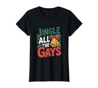 Jingle All The Gays - Divertido Orgullo LGBT Gay de Navidad Camiseta gráfica económica, Mujer, Negro, L
