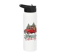 Jingle All The Way Vintage Red Pickup Truck Christmas Stainless Steel Insulated Water Bottle