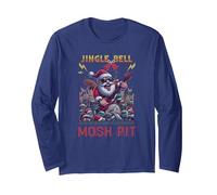 Jingle Bell Moshpit Heavy Metal Guitarra Rock Music Navidad Manga Larga, Unisex para Adultos, Azul Marino, XXL