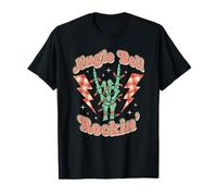 Jingle Bell Rockin Esqueleto Mano Rock en los Amantes de la música Camiseta