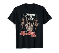 Jingle Bell Rockin Esqueleto Mano Rock en los Amantes de la música Camiseta