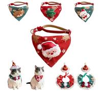 Jingle Bells Christmas Pet Bandana & Santa Hat Set, Adjustable Necktie for Small Medium Large Dogs Cats, Machine Washable (Santa,Fits All)