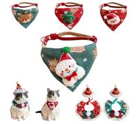 Jingle Bells Christmas Pet Bandana & Santa Hat Set, Adjustable Necktie for Small Medium Large Dogs Cats, Machine Washable (Snowman,Fits All)