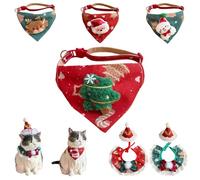 Jingle Bells Christmas Pet Bandana & Santa Hat Set, Adjustable Necktie for Small Medium Large Dogs Cats, Machine Washable (Tree,Fits All)
