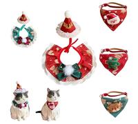 Jingle Bells Christmas Pet Bandana & Santa Hat Set, Adjustable Necktie for Small Medium Large Dogs Cats, Machine Washable (Set Red,S)