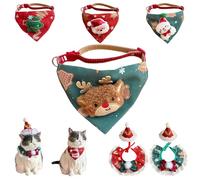 Jingle Bells Christmas Pet Bandana & Santa Hat Set, Adjustable Necktie for Small Medium Large Dogs Cats, Machine Washable (Reindeer,Fits All)