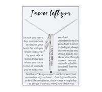 JINGMARUO Collar de alas de ángel con texto en inglés "I Never Left You", recuerdo conmemorativo de duelo por la pérdida de un ser querido, Estándar, Metal, No es una piedra preciosa