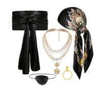 Jingmiger Juego de accesorios para disfraz de pirata, juego completo de disfraz de pirata con pendiente y collar, 5 piezas de accesorios de disfraz para juegos de rol, mascarada, teatro escolar