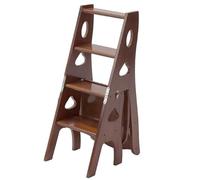 JingNian Escalera de Biblioteca Plegable 4 Escalones 150 kg, Taburete Multifuncional con Asiento, Estante Portátil Ligero, Silla Escalera Plegable para Cocina Hogar Oficina, Madera de Pino Maciza(D)
