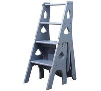 JingNian Escalera de Biblioteca Plegable 4 Escalones 150 kg, Taburete Multifuncional con Asiento, Estante Portátil Ligero, Silla Escalera Plegable para Cocina Hogar Oficina, Madera de Pino Maciza(E)
