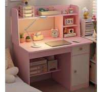 JingNian Escritorio Infantil Rosa con Estantería y Cajón, Mesa de Estudio Compacta de Madera, Ordenador con Mueble de Almacenaje para Espacios Pequeños, Habitación o Dormitorio