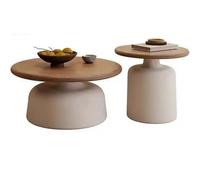 JingNian Juego de 2 Mesas Auxiliares Redondas, Mesas de Centro Pequeñas en Madera con Marco de Metal, Apilables, Sala de Estar o Dormitorio(White)