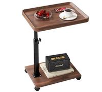 JingNian Mesa Auxiliar Ajustable con Ruedas, Mesa en Forma de C de Estilo Rústico, Mesa Lateral para Sofá, Mesa de Café Versátil para Salón, Dormitorio y Espacios Pequeños(Walnut,Square)
