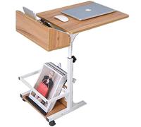 JingNian Mesa Auxiliar Móvil para Cama y Sofá, Mesa de Ordenador Portátil Altura Regulable, Escritorio Compacto con Ruedas para Dormitorio, Sala de Estar o Oficina en Casa(Antique Oak)