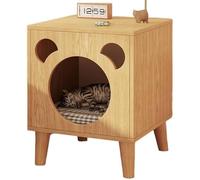 JingNian Mesa Auxiliar para Mascotas, Casa para Gatos y Perros, Mesita de Noche con Orificio Lateral, Ideal para Salón o Baño(Light Walnut,40X40X50cm)