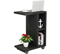 JingNian Mesa de Café Lateral en Forma de C, Mesa Auxiliar Pequeña con Estante de Almacenamiento, Mesa Auxiliar de Sofá y Estantería para Salón o Oficina(Dark Walnut,45x30x55cm)