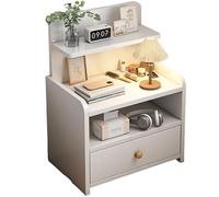 JingNian Mesita de Noche Estilo Nórdico con 2 Cajones Grandes y Estante Abierto, Patas Elevadas de Pino, Ideal para Dormitorio o Salón(C,Floor Standing)