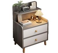 JingNian Mesita de Noche Estilo Nórdico con 2 Cajones Grandes y Estante Abierto, Patas Elevadas de Pino, Ideal para Dormitorio o Salón(D,Double Draw)