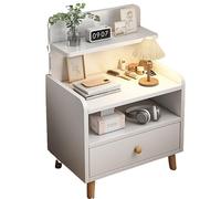 JingNian Mesita de Noche Estilo Nórdico con 2 Cajones Grandes y Estante Abierto, Patas Elevadas de Pino, Ideal para Dormitorio o Salón(C,Single Draw)