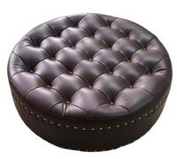 JingNian Otomano Redondo Tapizado En Cuero PU, Taburete Decorativo con Base De Madera, Reposapiés Multifuncional para Dormitorio, Salón Y Recibidor(Genuine Leather2)