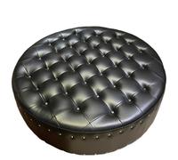 JingNian Otomano Redondo Tapizado En Cuero PU, Taburete Decorativo con Base De Madera, Reposapiés Multifuncional para Dormitorio, Salón Y Recibidor(Genuine Leather1)