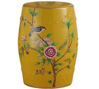 JingNian Taburete de Jardín de Cerámica Esmaltada, Taburete Tambor de Cerámica con Motivos Florales y Pájaros, Mesa Auxiliar Elegante para Salón, Terraza, Balcón, Baño o Soporte para Plantas(Yellow5)