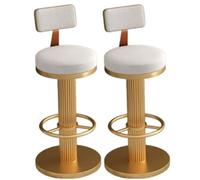 JingNian Taburetes de Bar Set de 2, Giratorios y Ajustables, Taburetes con Respaldo y Reposapiés de Terciopelo, Ideales para Cocina, Desayuno, Sala de Estar o Comedor(Gold5,65-80cm)