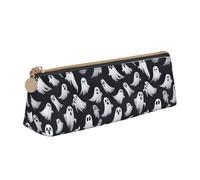 jingong Bonito diseño de fantasma blanco de Halloween, 1 funda triangular de cuero con interior espacioso, cierre de cremallera para herramientas de escritura, oficina, White, Talla única, Neceser de