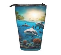 jingong Estuche multifuncional con diseño de delfines, tortugas marinas, tiburones, pulpo, coral, bolsa de almacenamiento, bolsa de maquillaje, adecuada para la oficina y el transporte diario, Black,