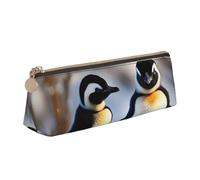 jingong Funda de piel con diseño de pingüinos jóvenes con triángulo de nieve con interior espacioso, cierre de cremallera para herramientas de escritura, oficina, White, Talla única, Neceser de