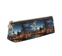 jingong Funda de piel con diseño de triángulo de la Torre Eiffel con interior espacioso, cierre de cremallera para herramientas de escritura, oficina, White, Talla única, Neceser de maquillaje