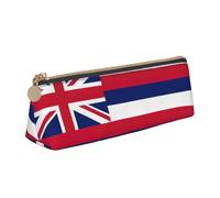 jingong Funda de piel triangular con diseño de bandera de Hawái con interior espacioso, cierre de cremallera para herramientas de escritura, oficina, White, Talla única, Neceser de maquillaje