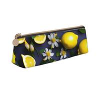 jingong Funda de piel triangular de limón y flor con interior espacioso, cierre de cremallera para herramientas de escritura, oficina, White, Talla única, Neceser de maquillaje