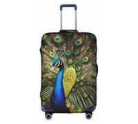 jingong Funda protectora elástica para maleta de equipaje con estampado de plumas de pavo real, para adultos, funda protectora para maleta de viaje, White, S