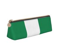 jingong Funda triangular de piel con diseño de bandera de Nigeria con interior espacioso, cierre de cremallera para herramientas de escritura, oficina, White, Talla única, Neceser de maquillaje