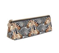 jingong Funda triangular de piel con diseño de cebra y jirafa con interior espacioso, cierre de cremallera para herramientas de escritura, oficina, White, Talla única, Neceser de maquillaje