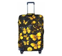 jingong Fundas elásticas para maletas de equipaje con estampado de mariposas y flores amarillas para adultos, funda protectora de maleta de viaje, White, M