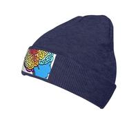 jingong Gorro de punto con estampado de cerebro izquierdo y derecho, elegante sombrero cálido de invierno para hombres y mujeres, sombrero casual clásico, apto para uso diario, azul marino, Talla