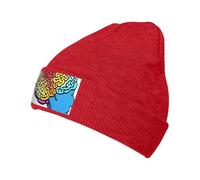 jingong Gorro de punto con estampado de cerebro izquierdo y derecho, elegante sombrero cálido de invierno para hombres y mujeres, sombrero casual clásico, apto para uso diario, rosso, Talla única