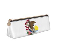 jingong Illinois State Flag Triangle - Funda de piel con interior espacioso, cierre de cremallera para herramientas de escritura, oficina, White, Talla única, Neceser de maquillaje