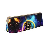 jingong Magic Electric Guitar Music Triangle - Funda de piel con interior espacioso, cierre de cremallera para herramientas de escritura, oficina, White, Talla única, Neceser de maquillaje