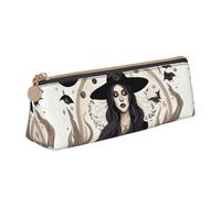 jingong Magic Witch Witchcraft - Funda de piel triangular con interior espacioso, cierre de cremallera para herramientas de escritura, oficina, White, Talla única, Neceser de maquillaje