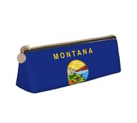 jingong Montana State Flag Triangle - Funda de piel con interior espacioso, cierre de cremallera para herramientas de escritura, oficina, White, Talla única, Neceser de maquillaje